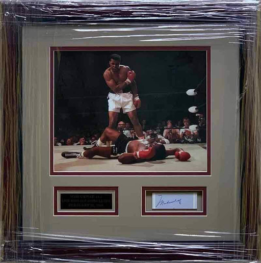 Muhammad Ali Cut Autograph With 8X10 Over Liston - Professionally Framed With Cherry Mold