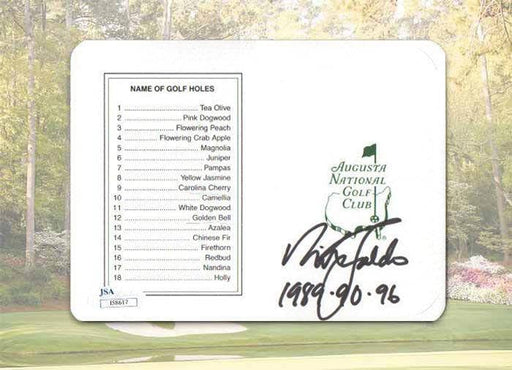 Nick Faldo Signed Masters Replica Scorecard With 1989,90,96