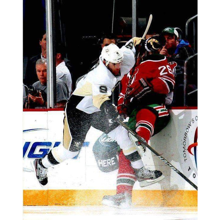 Pascal Dupuis In White Hitting Devils Unsigned 8X10 Photo