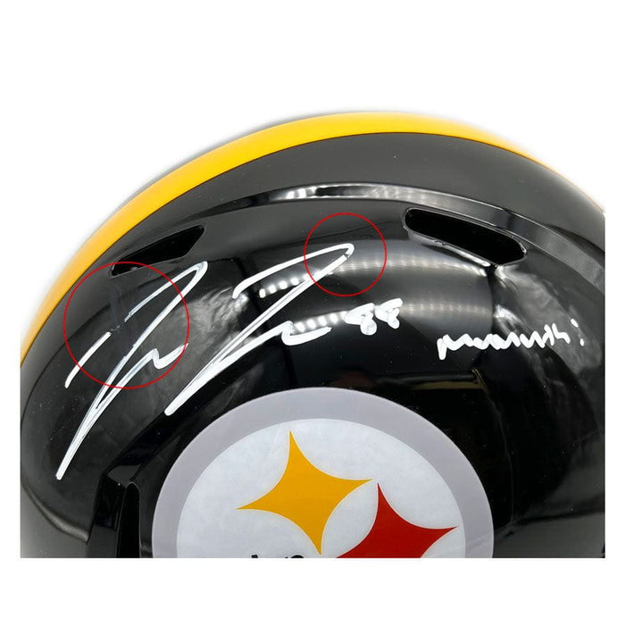 Pat Freiermuth Autographed Pittsburgh Steelers Black Speed Replica Helmet with Muuuth - DAMAGED