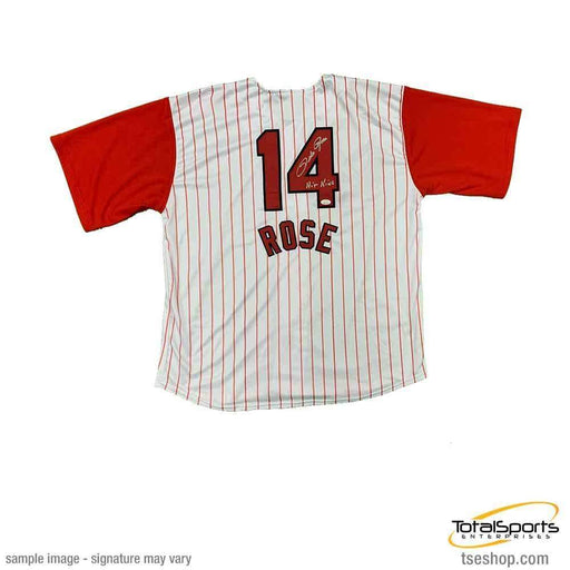 Pete Rose Signed Red Pinstripe Custom Jersey With Hit King