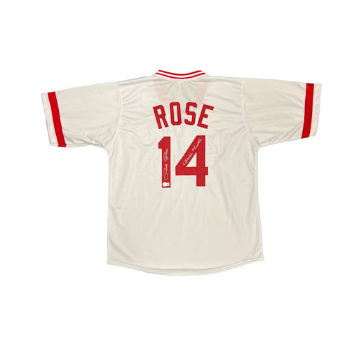 Pete Rose Signed White Custom Baseball Jersey with "Charlie Hustle"