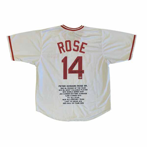 Pete Rose Signed White Custom Stat Jersey With "Charlie Hustle"