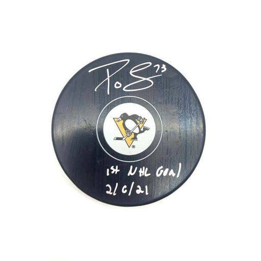 Pierre-Olivier Joseph Signed Pittsburgh Penguins Official Autograph Puck with 1st NHL Goal 2/6/21