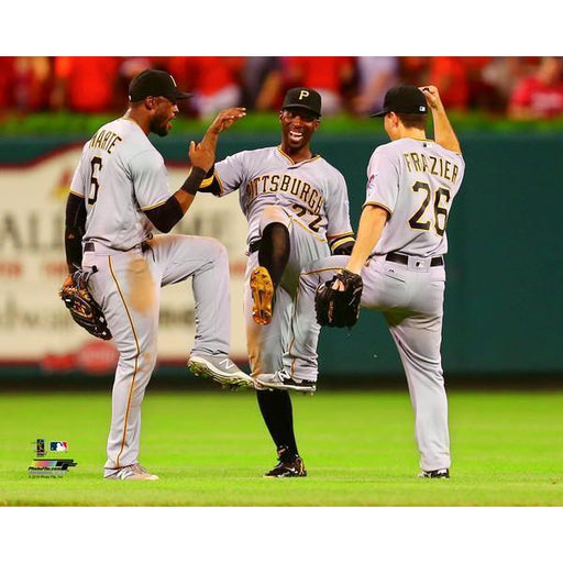Pittsburgh Pirates Andrew McCutchen, Sterling Marte and Adam Frazier Outfield Celebration Unsigned 8x10 Photo