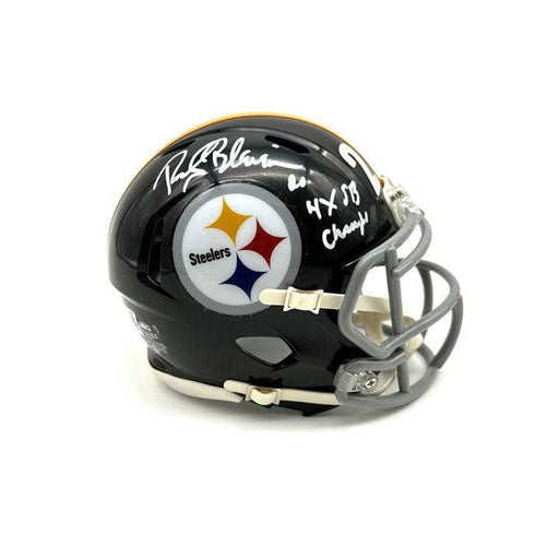 Rocky Bleier Autographed Pittsburgh Steelers Black TB Speed Mini Helmet with 4X SB Champs