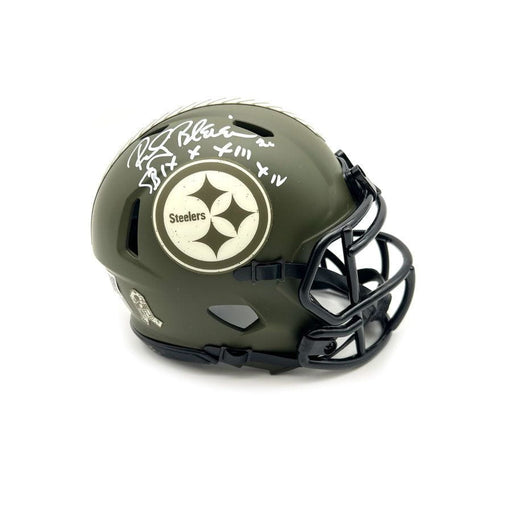 Rocky Bleier Autographed Pittsburgh Steelers Salute to Service Mini Helmet with "IX, X, XIII, XIV"