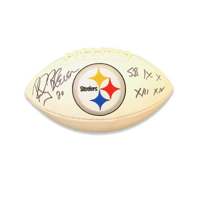 Rocky Bleier Autographed Pittsburgh Steelers White logo Football Inscribed IX,X,XIII,XIV
