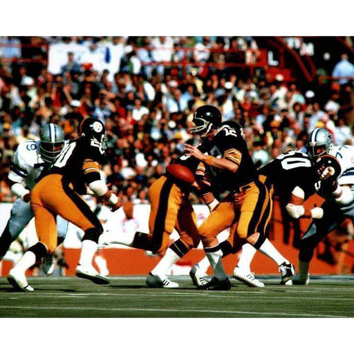 Rocky Bleier Getting Ball From Terry Bradshaw Unsigned 8X10 Photo