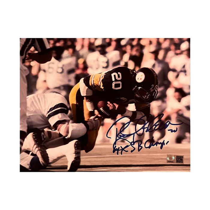 Rocky Bleier Signed Breaking Tackle 8x10 Photo with "4X SB Champs"