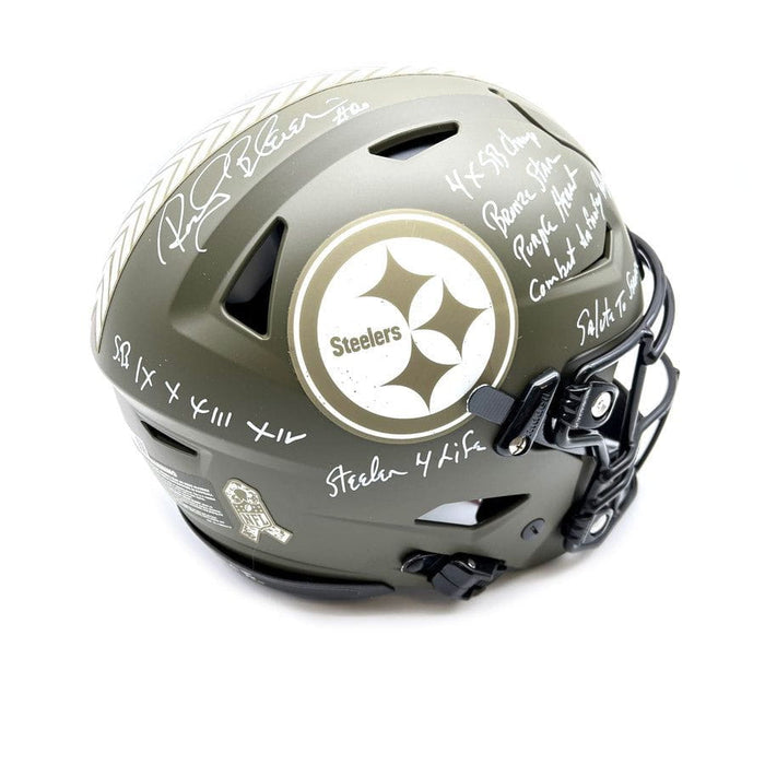 Rocky Bleier Signed Pittsburgh Steelers Full Size Authentic Salute to Service SPEED FLEX Helmet with 7 Inscriptions