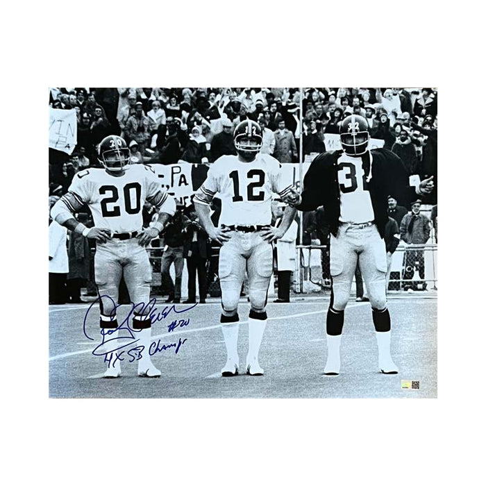 Rocky Bleier Signed Posing with Terry Bradshaw and Franco Harris 16x20 Photo with "4X SB Champs"