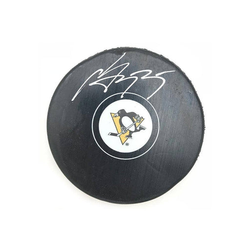 Sergei Gonchar Autographed Pittsburgh Penguins Logo Puck - Damaged
