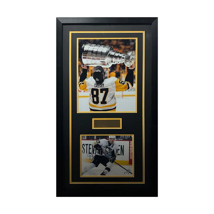 Sidney Crosby 11x14 Holding Cup with Signed White Jersey Stick Down 8x10 Photo - Professionally Framed