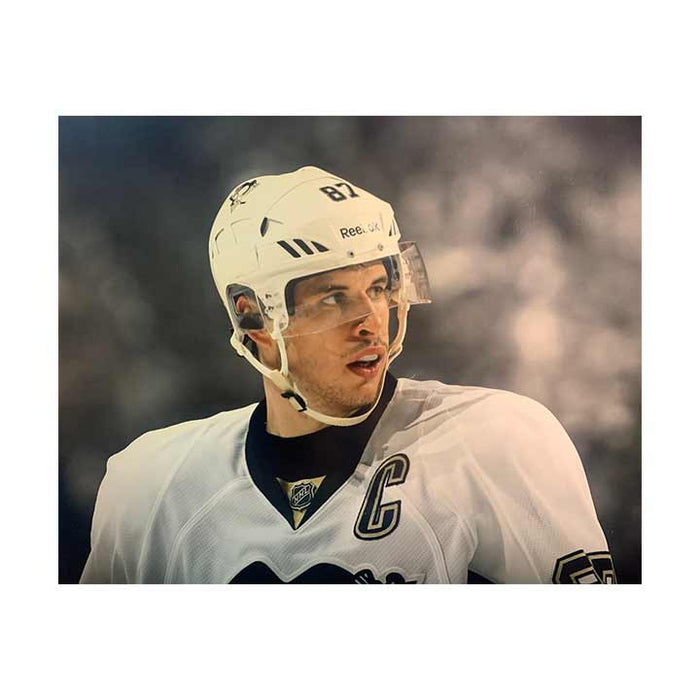 Sidney Crosby Close Up White Jersey Spotlight Unsigned 16x20 Photo