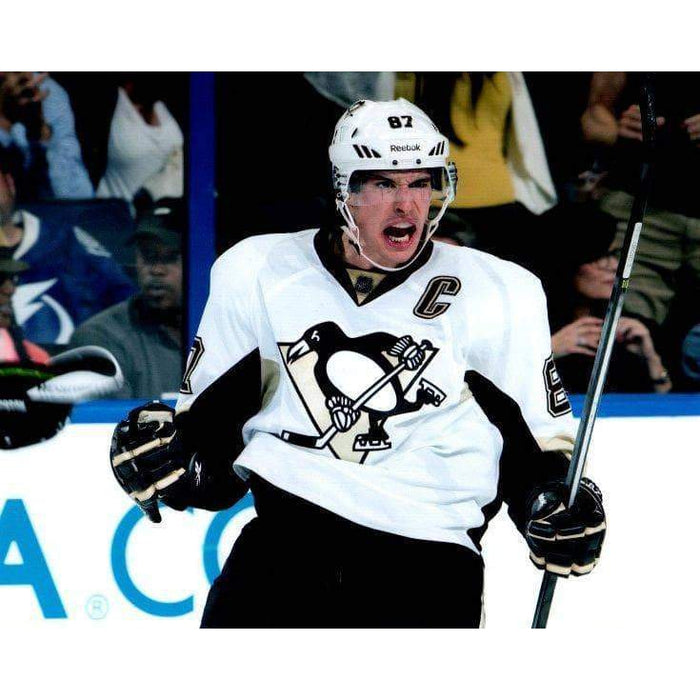 Sidney Crosby Fist Pump Holding Stick In White Unsigned 8X10 Photo