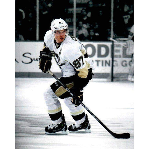 Sidney Crosby Skating in White Stick Down Unsigned 8x10 Photo
