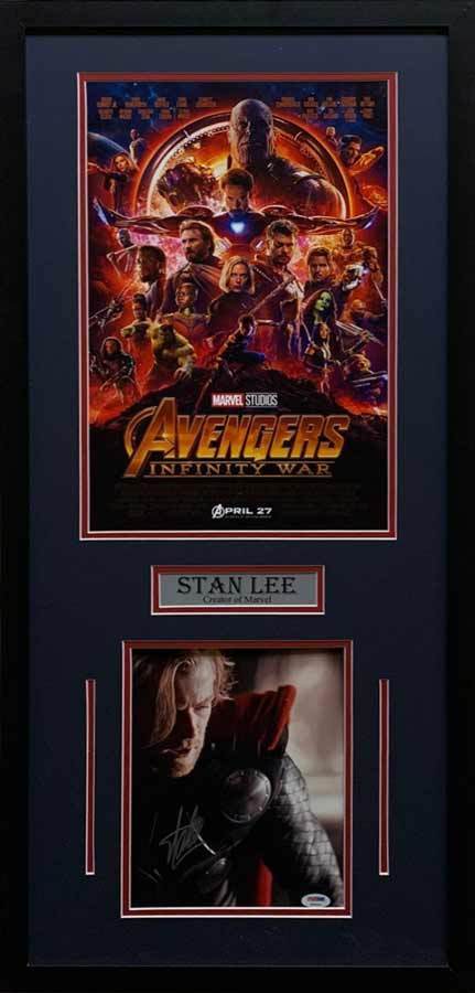Stan Lee Signed Thor Looking Down 8x10 with Infinity War 11x17 Movie Poster - Professionally Framed