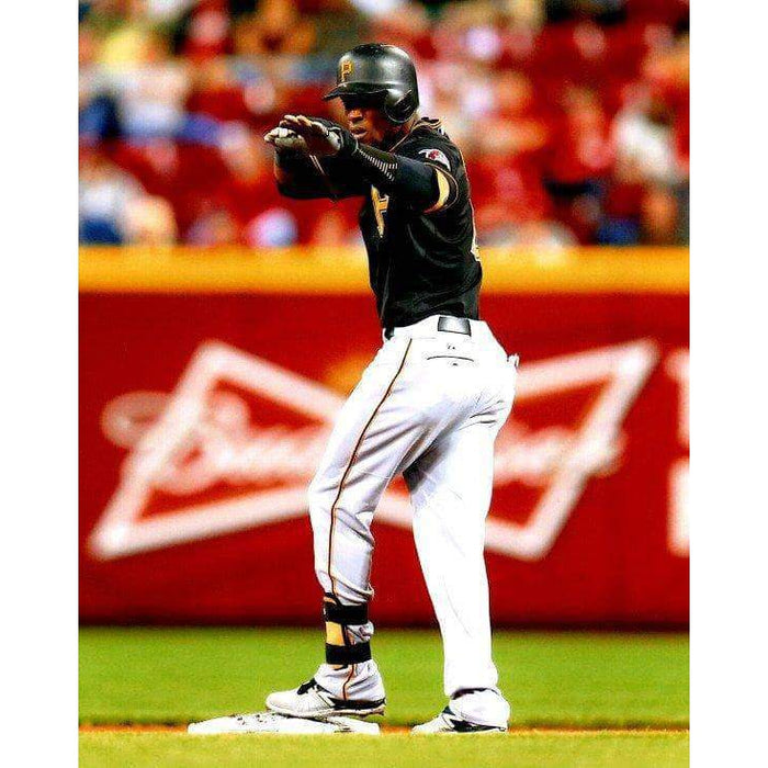 Starling Marte On Base In Black Pointing Color Unsigned 8X10 Photo