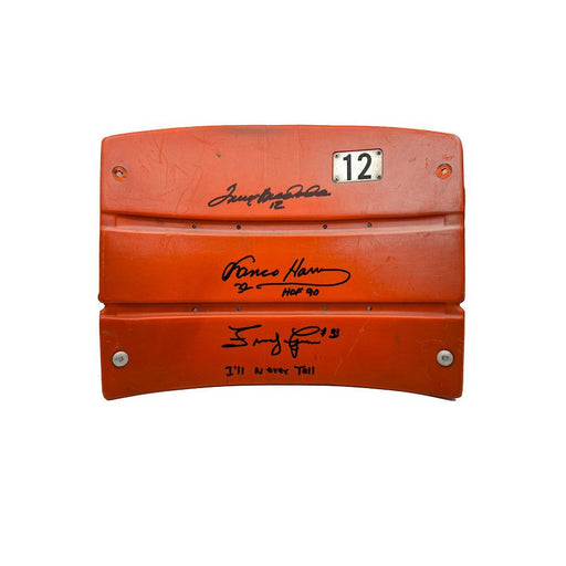 Terry Bradshaw, Franco Harris, Frenchy Fuqua Autographed Authentic 3 Rivers Stadium Red Seatback