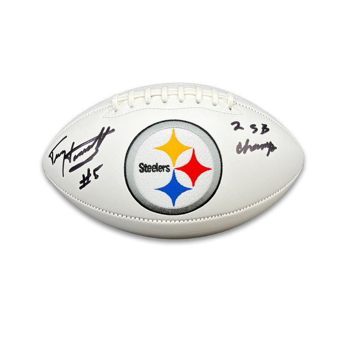 Terry Hanratty Signed Pittsburgh Steelers White Logo Football with "2 S Champs"