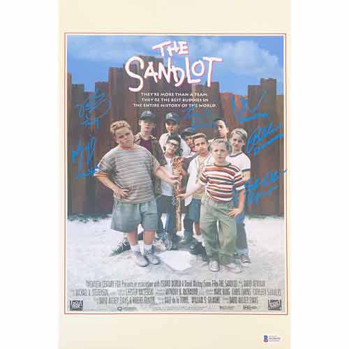 The Sandlot Cast Signed in Front of Fence 11x17 Vertical Movie Poster