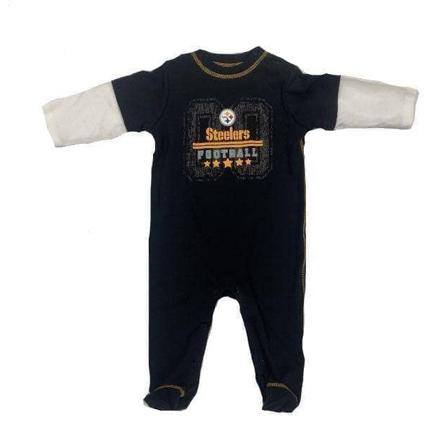 Toddler Pittsburgh Steelers Black and Gold with White Sleeves Footysuit 6-9 Months