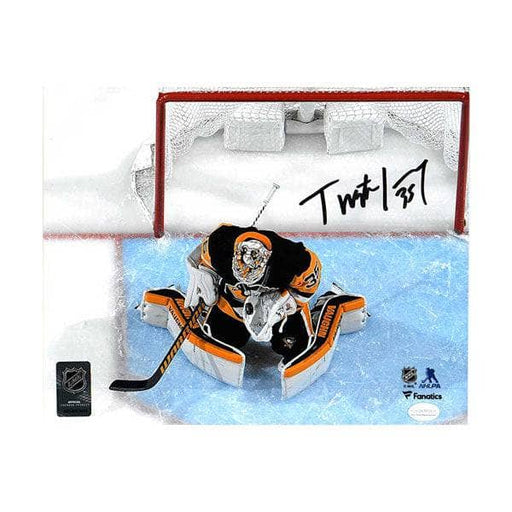 Tristan Jarry Autographed Blocking Shot from Above 8x10 Photo