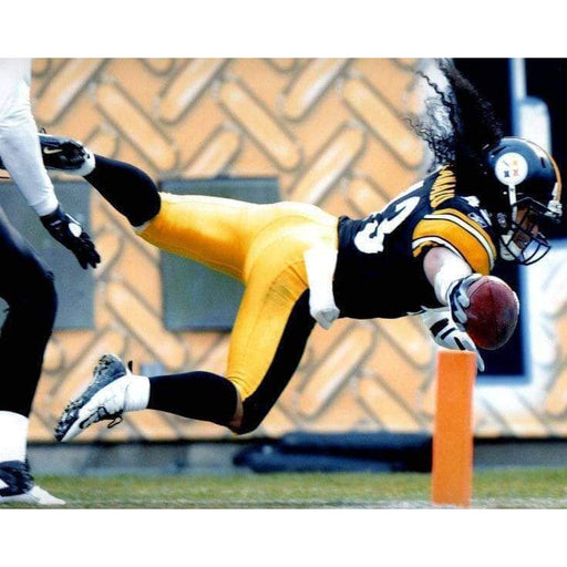Troy Polamalu Diving Towards Pylon In Black Unsigned 11x14 Photo
