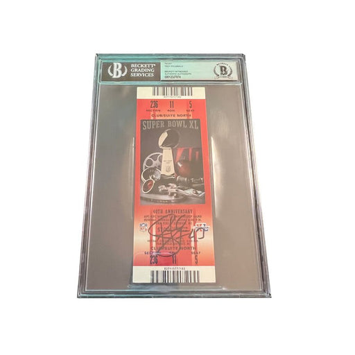 Troy Polamalu Signed Authentic Super Bowl XL Ticket (Red) - Beckett Slabbed