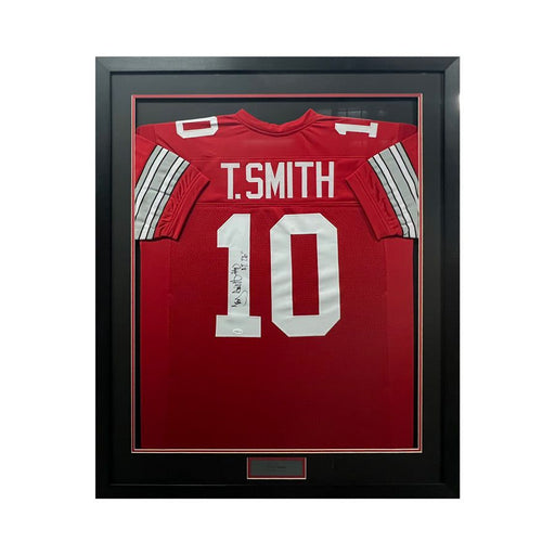 Troy Smith Signed Red Football Jersey - Professionally Framed
