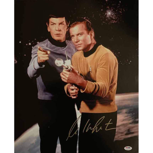William Shatner Signed Pointing With Spock 16X20