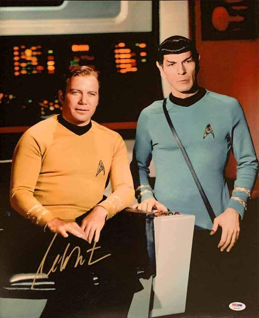 William Shatner Signed Sitting In Captain's Chair with Spock 16x20 Photo